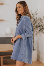 Load image into Gallery viewer, Sky Blue Buttoned Long Sleeve Denim Mini Dress | Dresses/Mini Dresses
