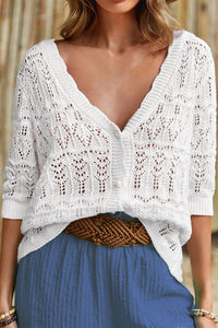 Cardigan Sweater | Openwork V-Neck Half Sleeve Cardigan