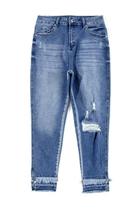 Blue Jeans | Raw Hem Distressed Blue Jeans with Pockets | Blue Jeans