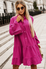 Load image into Gallery viewer, Rose Crinkled Tiered Split Neck Shirt Dress | Dresses/Mini Dresses
