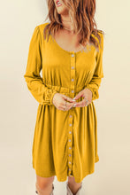 Load image into Gallery viewer, Yellow Button Up High Waist Long Sleeve Dress | Dresses/Midi Dresses
