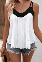 Load image into Gallery viewer, White Two Tone Splicing Eyelet Textured Tank Top | Tops/Tank Tops
