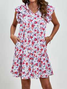 Womens Mini Dress | Tied Floral Cap Sleeve Mini Dress | Mini Dress