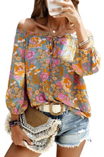 Load image into Gallery viewer, Blue Frilled Off Shoulder Floral Blouse | Tops/Blouses &amp; Shirts
