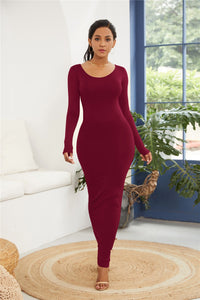 Maxi Wrap Dress | Round Neck Long Sleeve Dress