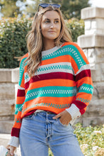 Load image into Gallery viewer, Multicolor Color Block Striped Loose Sleeve Sweater | Tops/Sweaters &amp; Cardigans
