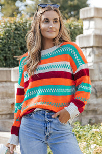 Multicolor Color Block Striped Loose Sleeve Sweater | Tops/Sweaters & Cardigans