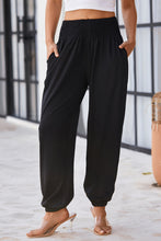 Load image into Gallery viewer, Black Smocked High Waist Joggers | Bottoms/Pants &amp; Culotte
