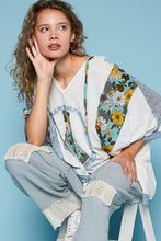 Load image into Gallery viewer, Peace Patch Hooded Top |  V-Neck Floral Print Lace Blouse
