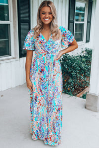 Green Wrap V Neck Floral Maxi Dress | Dresses/Floral Dresses