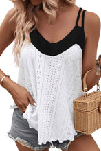 Load image into Gallery viewer, White Two Tone Splicing Eyelet Textured Tank Top | Tops/Tank Tops
