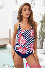 Load image into Gallery viewer, Blue Floral Printed Lined Tankini Swimsuit | Swimwear/Tankinis
