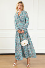 Load image into Gallery viewer, Sky Blue Bohemian Paisley Print Long Sleeve Tiered Maxi Dress | Dresses/Maxi Dresses
