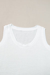 Scoop Neck Tank Top | White Waffle Knit Vest