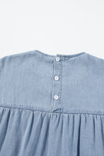 Load image into Gallery viewer, Denim Dress | Blue Ruffle Short Sleeve Tiered A-line Dress
