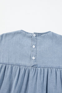 Denim Dress | Blue Ruffle Short Sleeve Tiered A-line Dress