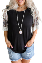 Load image into Gallery viewer, Black Ribbed Leopard Bell Sleeve Top
