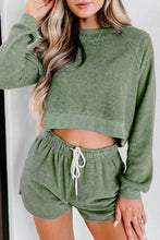 Load image into Gallery viewer, Shorts Set | Green Fleece Two-piece Cropped Pullover Shorts
