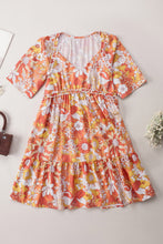 Load image into Gallery viewer, Orange Wide Flutter Sleeve Floral Dress | Dresses/Floral Dresses
