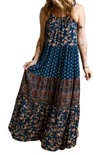 Load image into Gallery viewer, Bohemian Maxi Dress | Blue Floral Splicing Sleeveless Dress
