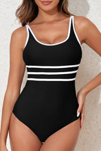 Load image into Gallery viewer, Black Contrast Trim Colorblock U Neck One Piece Swimwear | Swimwear/One Piece Swimsuit
