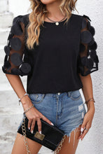 Load image into Gallery viewer, Half Sleeve Blouse | Black Contrast Applique Mesh Top
