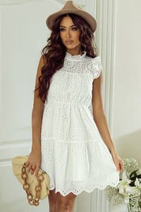 White Elegant Hollowed Flutter A-line Short Dress | Dresses/Mini Dresses