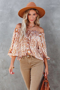 Drawstring Blouse | Brown 3/4 Sleeve Top