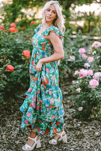 Load image into Gallery viewer, Green Floral Print Sleeveless Ruffle Tiered Maxi Dress
