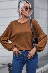 Faux Knit Jacquard Puffy Long Sleeve Top | Tops/Long Sleeve Tops