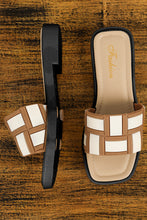 Load image into Gallery viewer, Square Toe Slippers | Beige Two Tone Contrast PU Leather
