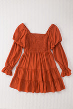 Load image into Gallery viewer, Brown Boho Solid Shirred Ruffle Mini Dress | Dresses/Mini Dresses
