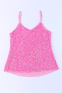 Pink Sequin Adjustable Straps Tank Top | Tops/Tank Tops