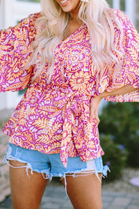 Boho Floral Print Belted Surplice Blouse | Tops/Blouses & Shirts