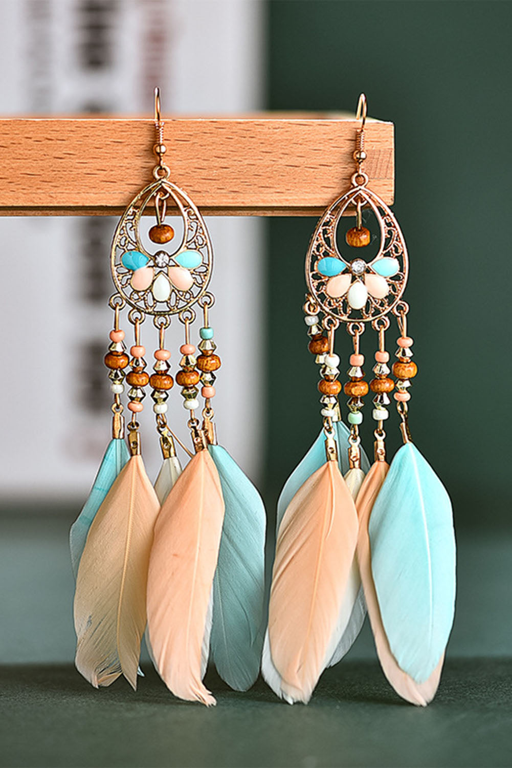 Multicolor Bohemian Hollow-out Feather Tassel Earrings | Accessories/Jewelry