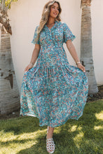 Load image into Gallery viewer, Sky Blue Paisley Print Boho Holiday Ruffle Tiered Maxi Dress | Dresses/Maxi Dresses
