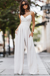 Wide Leg Jumpsuit | Spaghetti Straps Pleated High Waist