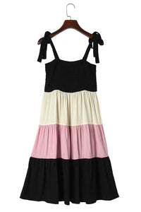 Mini Dress | Black Multicolor Smocked Color Block Sleeveless