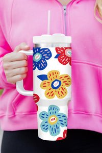 White Flower Pattern Stainless Vacuum Cup with Handle 40oz | Accessories/Tumblers