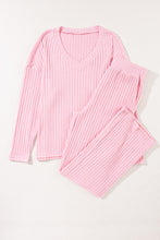 Load image into Gallery viewer, Two Piece Activewear Set | Pink Knit V Neck Slouchy Pants Set
