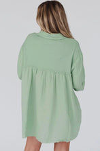 Load image into Gallery viewer, Puff Sleeve Dress | Green Patchwork Crinkle Shirt Dress
