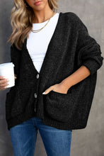 Load image into Gallery viewer, Black Buttons Front Pocketed Sweater Cardigan
