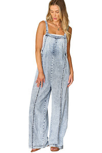 Beau Blue Light Wash Frayed Exposed Seam Wide Leg Denim Overall | Bottoms/Jumpsuits & Rompers