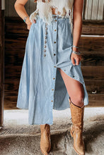 Load image into Gallery viewer, Denim Skirt | Mist Blue Fully Buttoned Long Skirt
