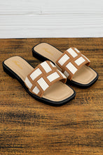 Load image into Gallery viewer, Square Toe Slippers | Beige Two Tone Contrast PU Leather
