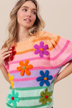 Load image into Gallery viewer, Puff Sleeve Sweater | Flower Patch Puff Sleeve Striped Sweater
