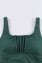 Load image into Gallery viewer, Blackish Green Ruched U Neck Ribbed Tankini | Swimwear/Tankinis
