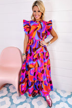 Load image into Gallery viewer, Orange Abstract Printed High Waist Ruffle Tiered Long Dress
