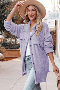 Shirt Jacket | Purple Plush Button Down Pocket