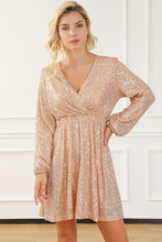 Load image into Gallery viewer, Sequin Dress | Apricot Wrapped V-neck Dress
